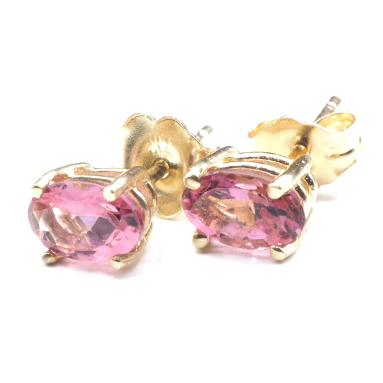 Pink Tourmaline Oval  6x4 mm Stud Earrings in 14K Yellow Gold