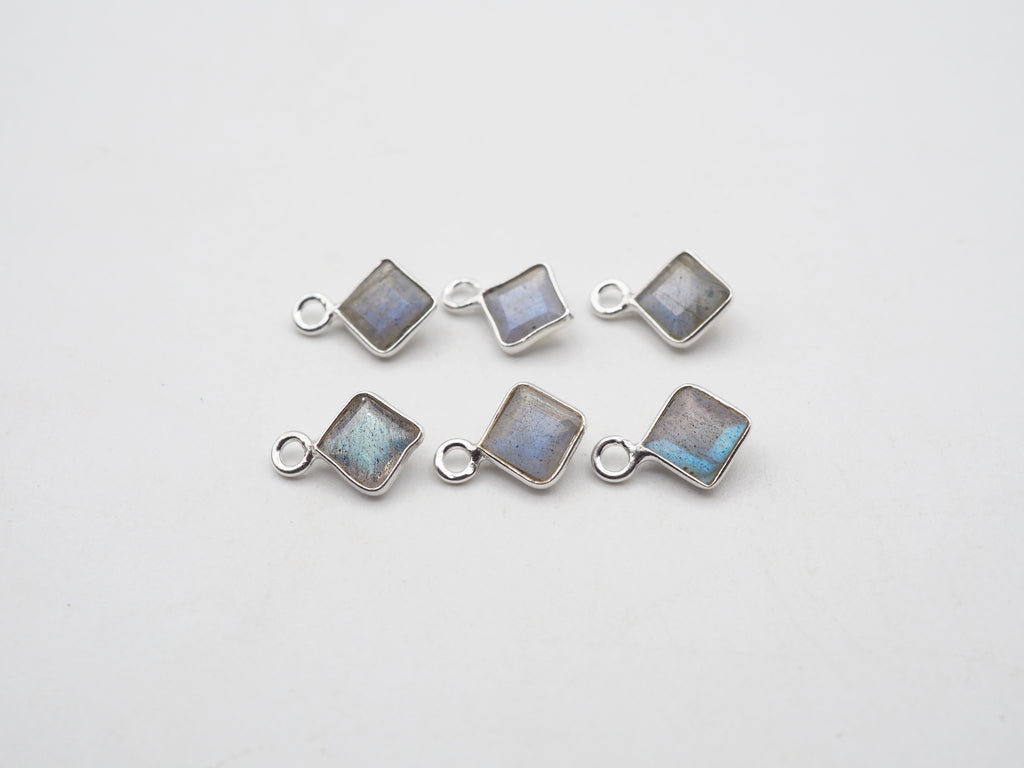 Labradorite Silver Bezel 5x5mm, Single Connector, Labradorite Charm