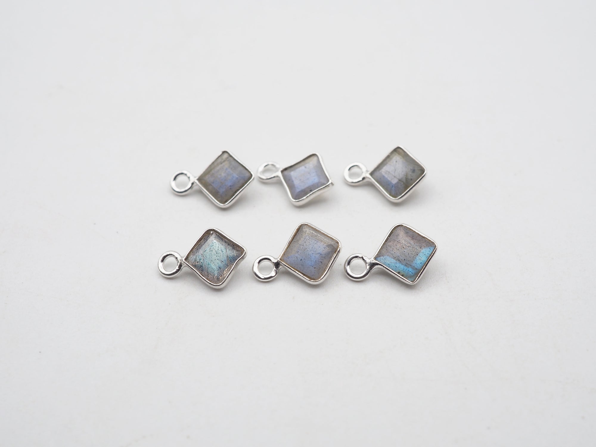 Labradorite Silver Bezel 5x5mm, Single Connector, Labradorite Charm