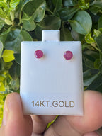 14K Yellow Gold Ruby 5mm Round Stud, Birthstone Stud, Ruby Earring