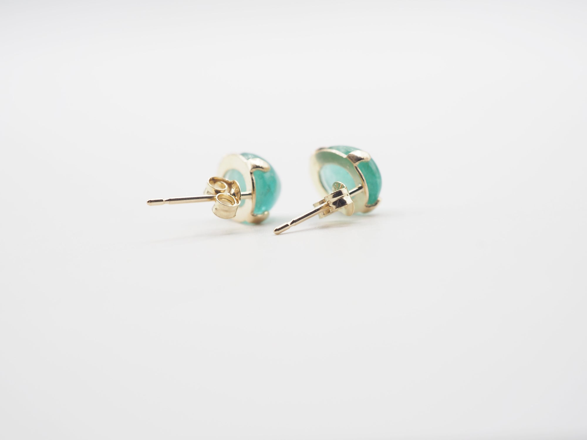 14K Yellow Gold  Emerald Stud, Emerald Earring
