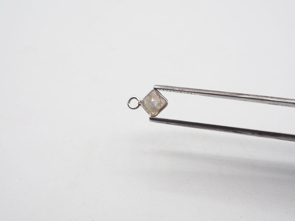 Labradorite Silver Bezel 4x4mm, Single Connector, Labradorite Charm