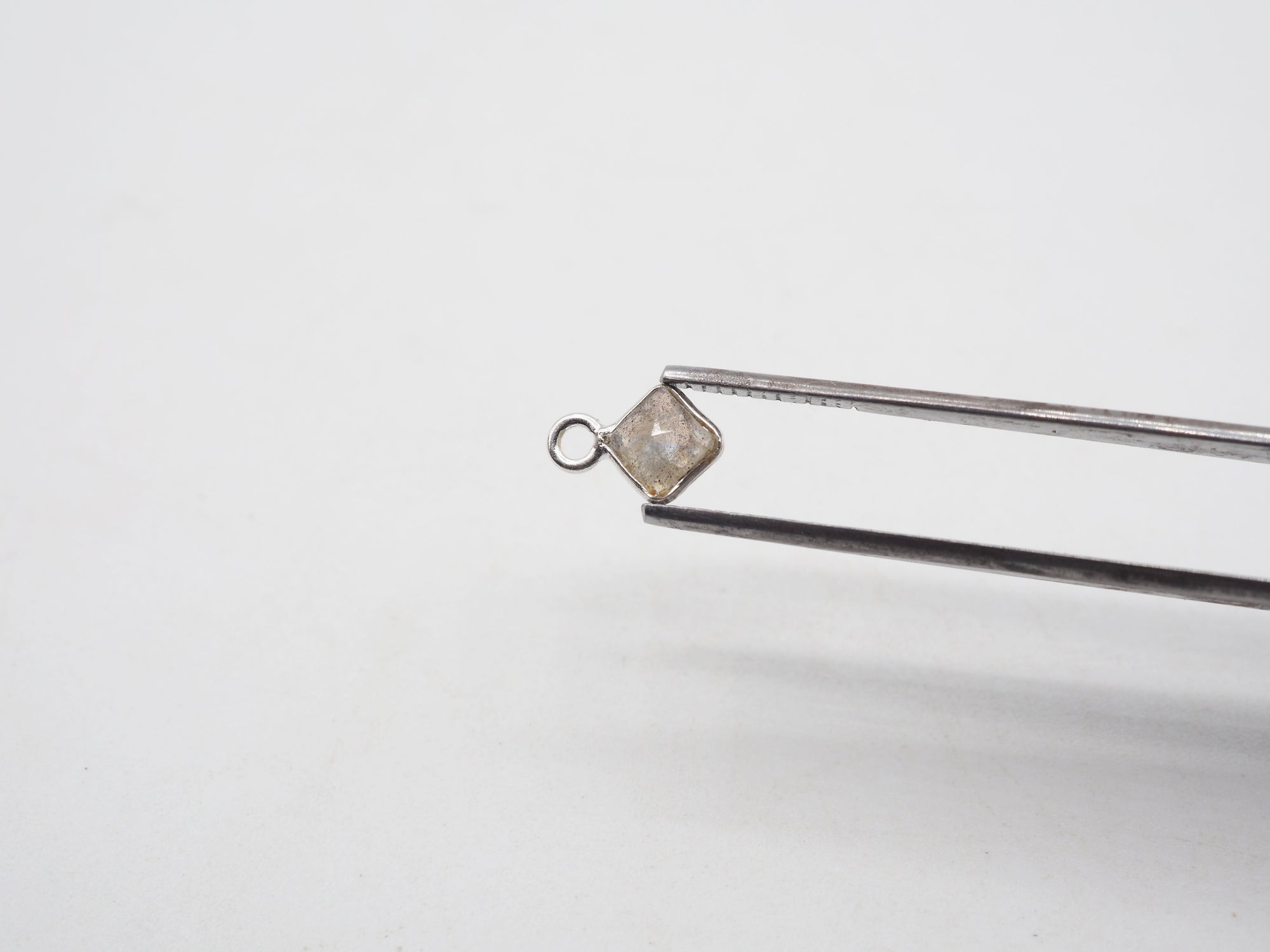 Labradorite Silver Bezel 4x4mm, Single Connector, Labradorite Charm