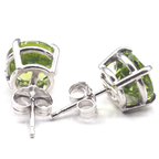Peridot Round 8 mm Stud Earrings in 14K White Gold, 4.55 Carat
