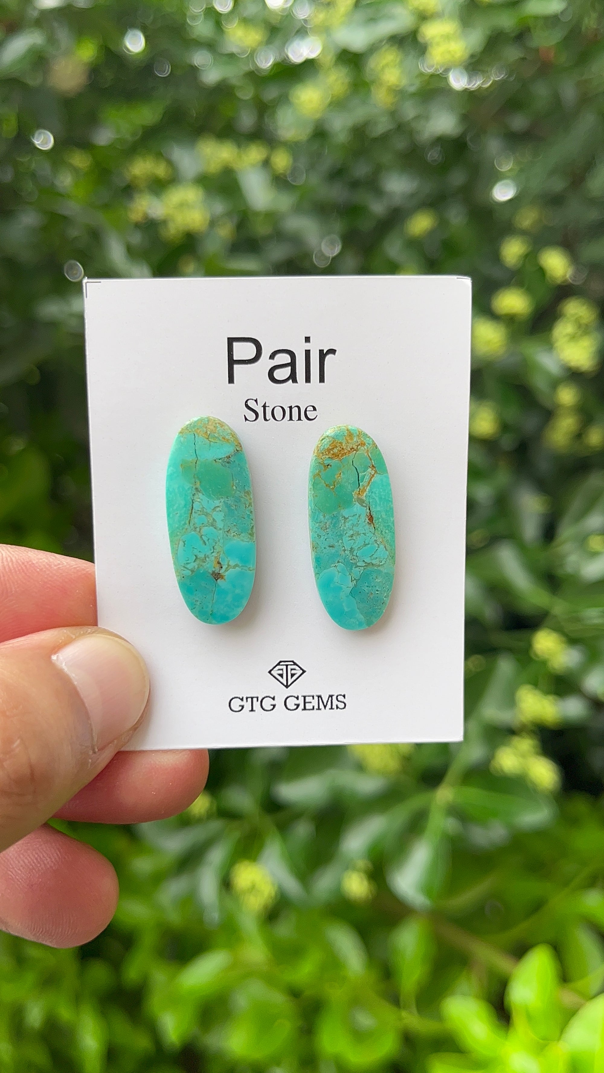 American Turquoise, Cabochon Matching Pair 28x11mm,  Approximately 21 Carat (GTG-MAT-6)