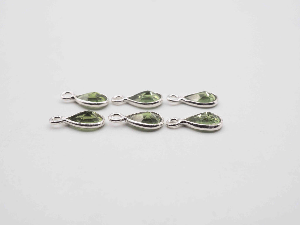 7x5mm Peridot Silver Bezel, Single Connector, Peridot Bezel, Peridot Charm