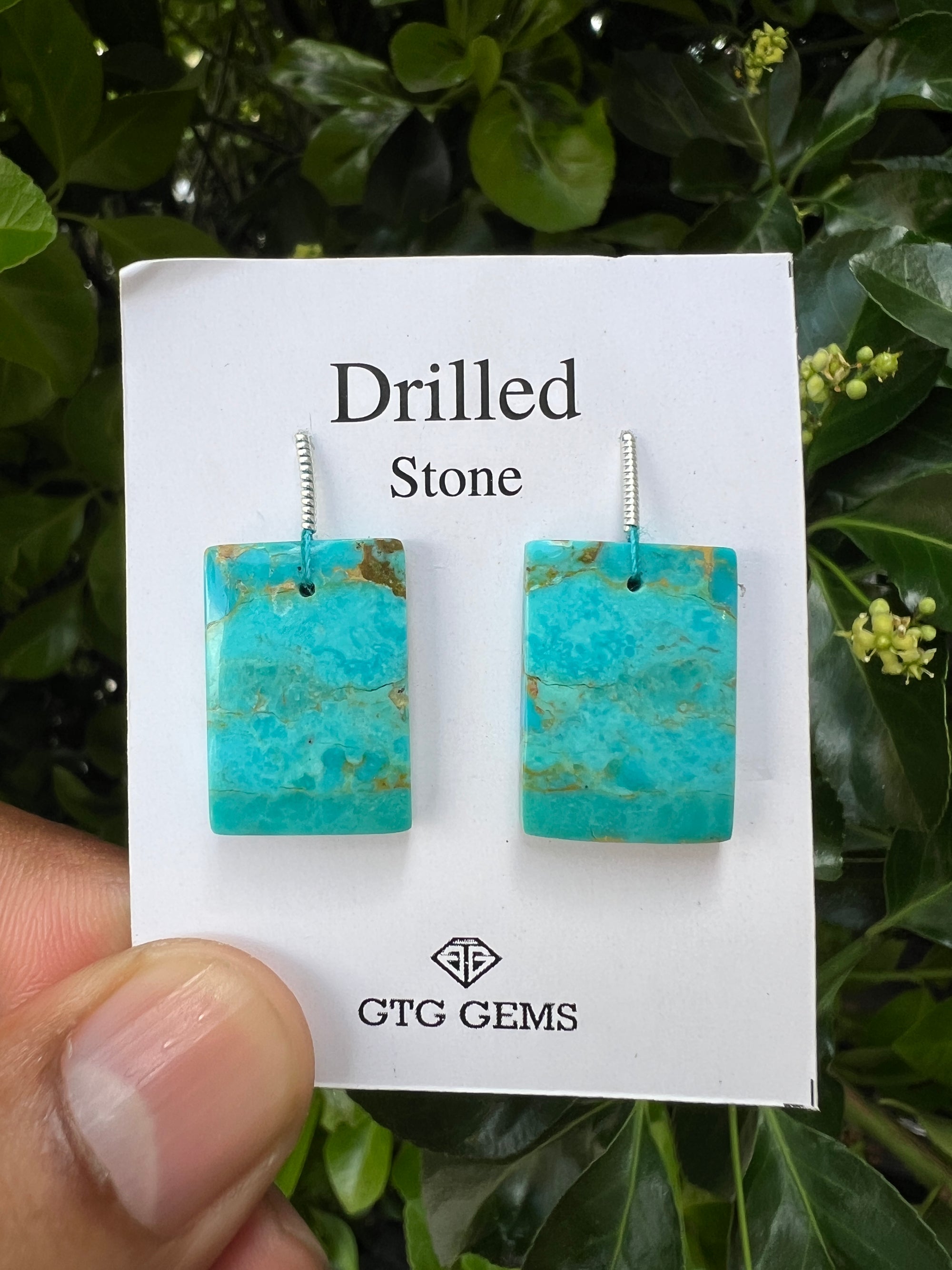 Drilled American Turquoise, Cabochon Matching Pair 30x11mm,  Approximately 24 Carat (GTG-DAT-6)