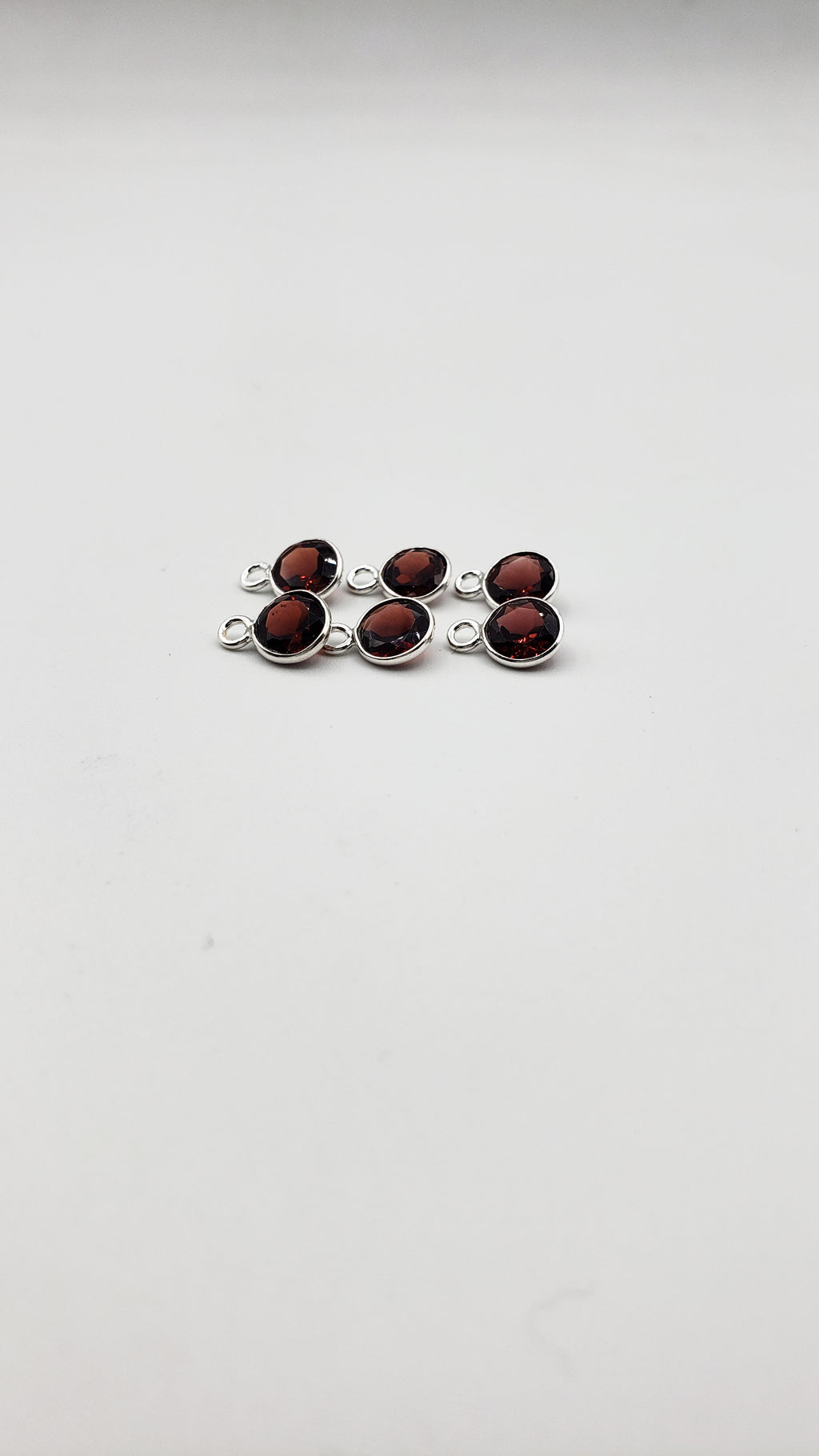 Garnet Bezel Round Shape 5mm, Single  Connector, Garnet Bezel, Garnet Charm, 925 Sterling Silver