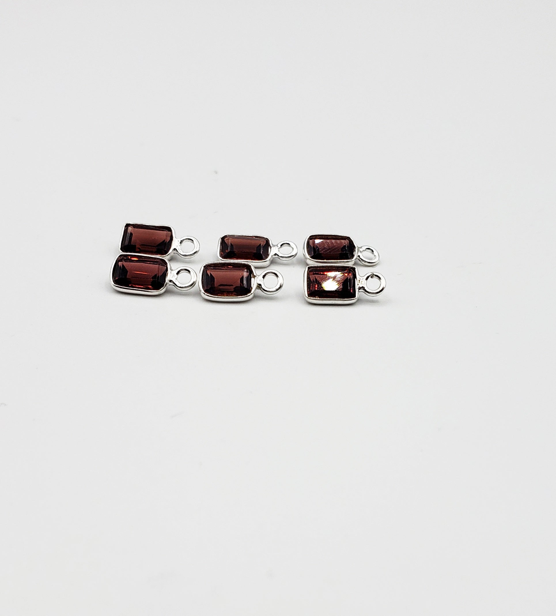 Garnet Bezel  Rectangle 6x4mm , Single Connector, Garnet Bezel, Garnet Charm, 925 Sterling Silver