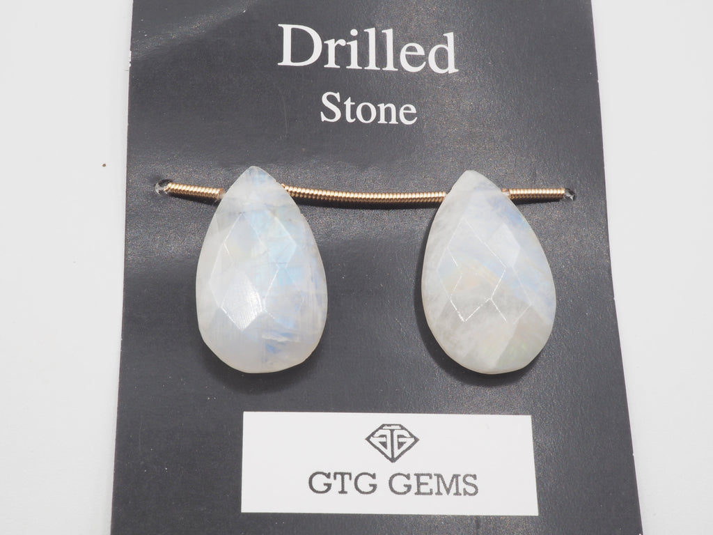 Drilled Rainbow Moonstone, Drop Rainbow Moonstone 22x13mm