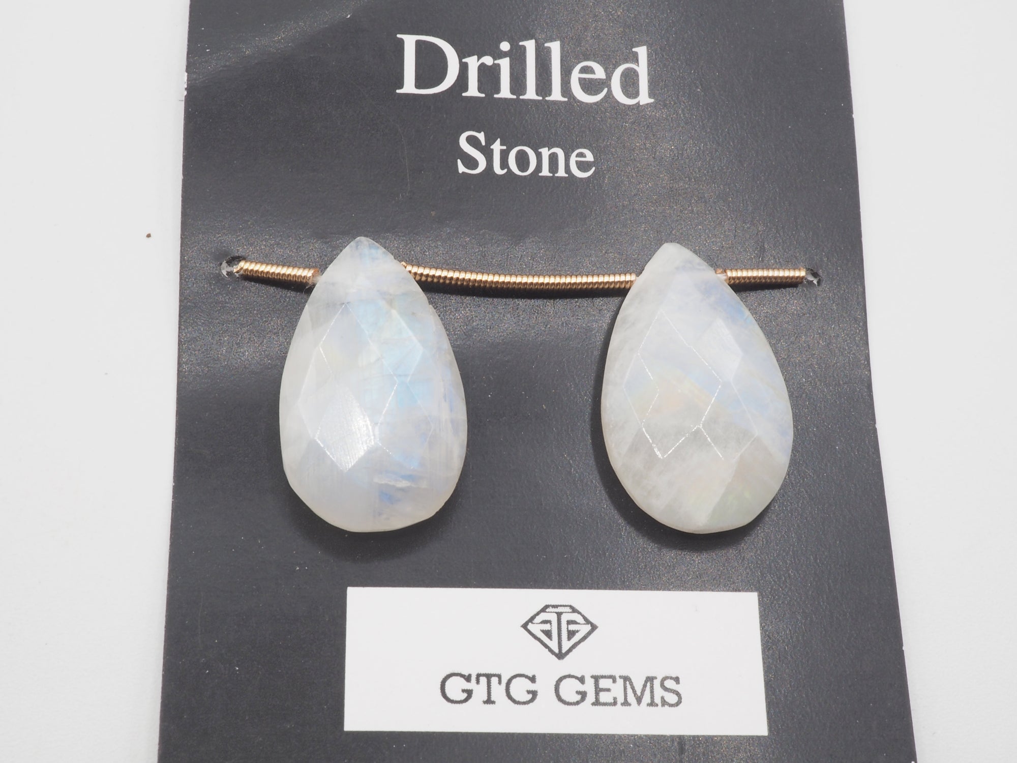 Drilled Rainbow Moonstone, Drop Rainbow Moonstone 22x13mm