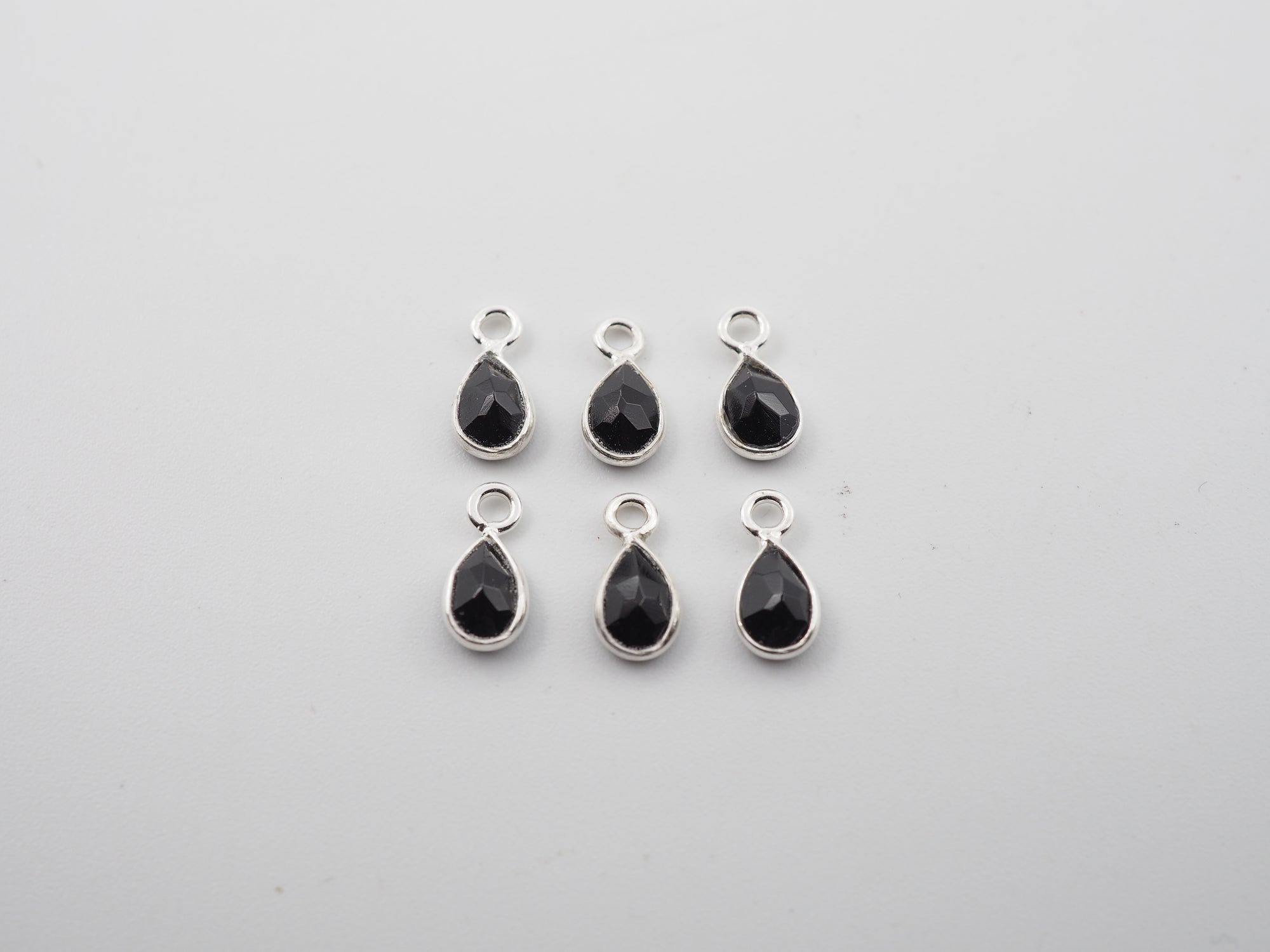 Black Onyx Silver Bezel 6x4mm, Single Connector, Black Onyx Charm