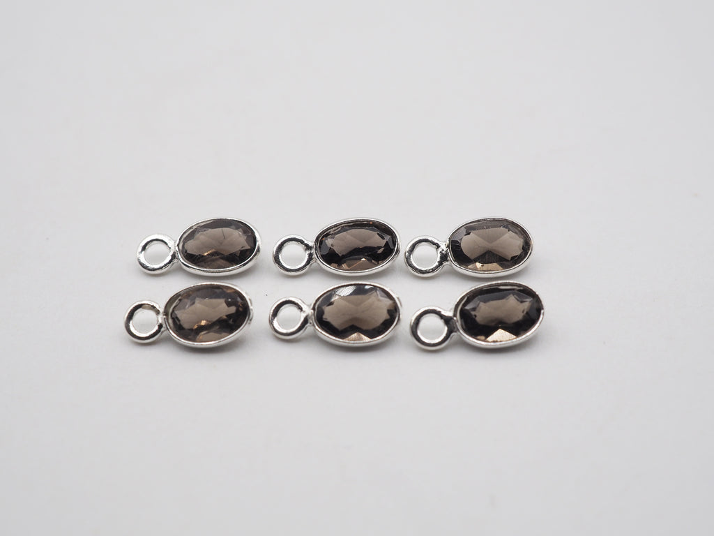 Smoky Topaz Silver Bezel 7x5mm ,Single connector, Smoky Topaz Charm