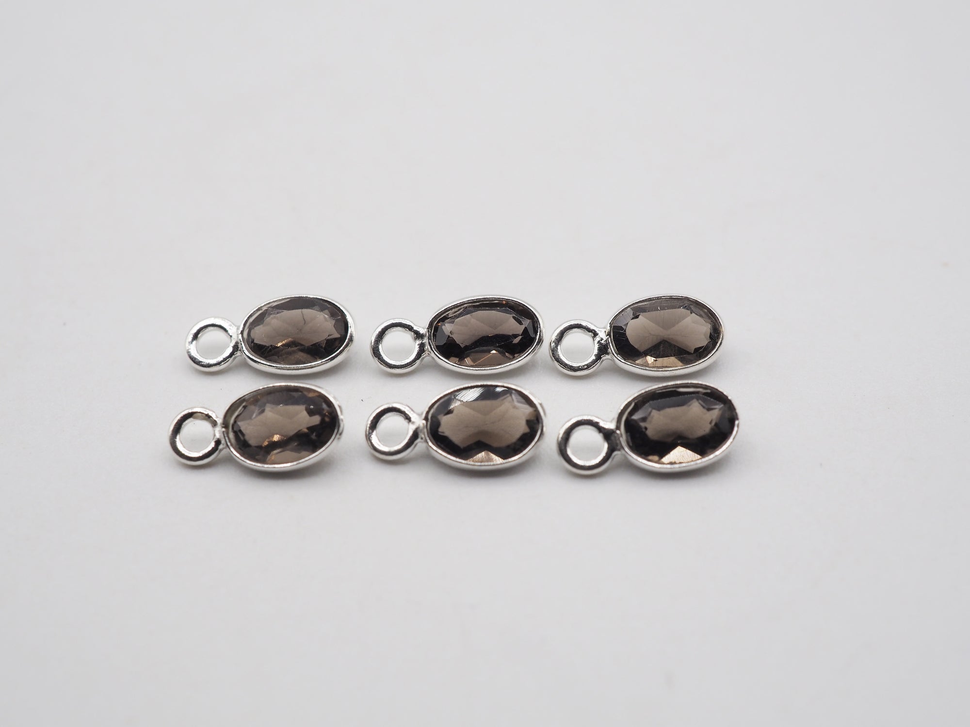 Smoky Topaz Silver Bezel 7x5mm ,Single connector, Smoky Topaz Charm