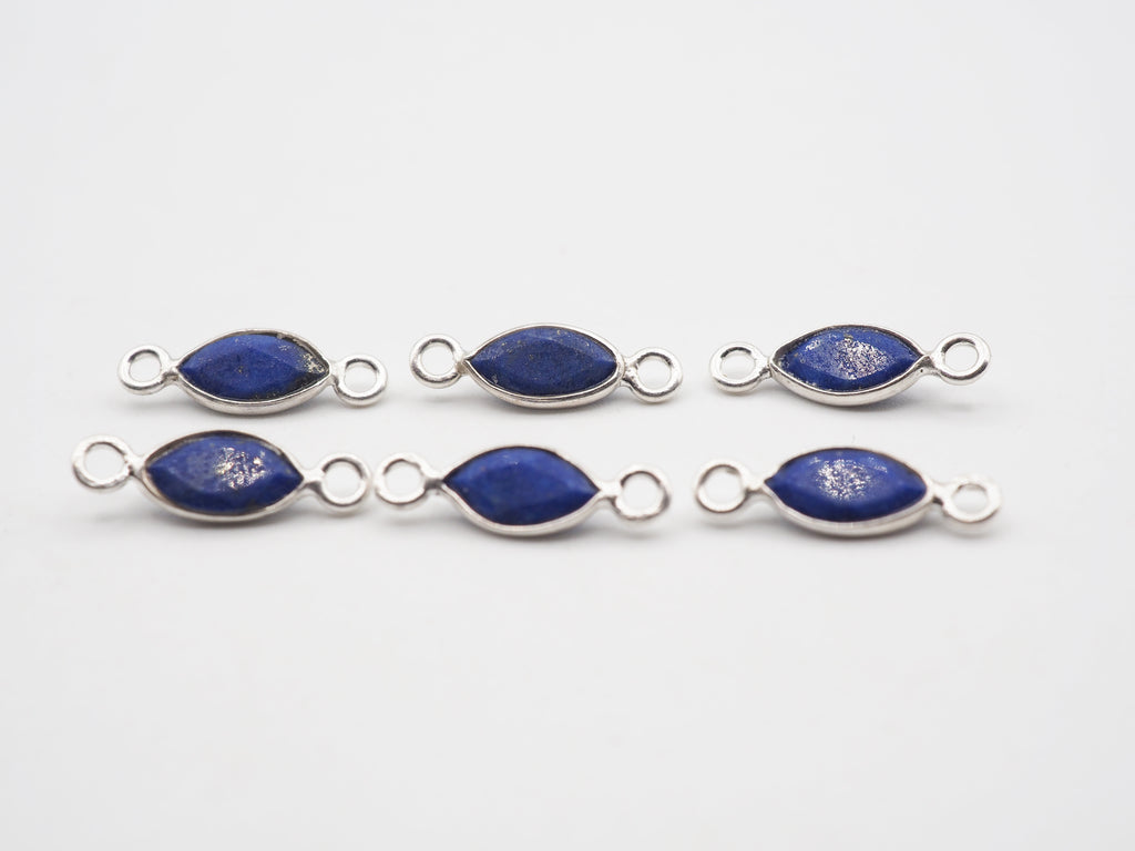 Lapis Silver Bezel 7x4mm ,Double Connector, 925 Sterling Silver