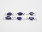 Lapis Silver Bezel 7x4mm ,Double Connector, 925 Sterling Silver