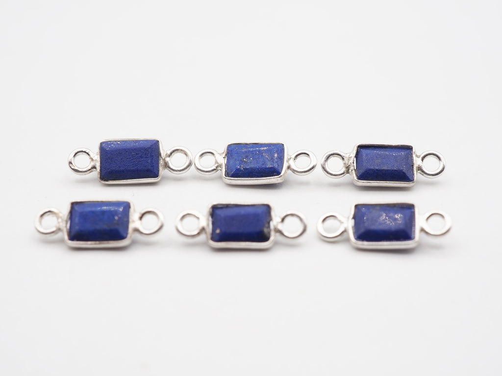 Lapis Silver Bezel 6x4mm ,Double Connector, 925 Sterling Silver