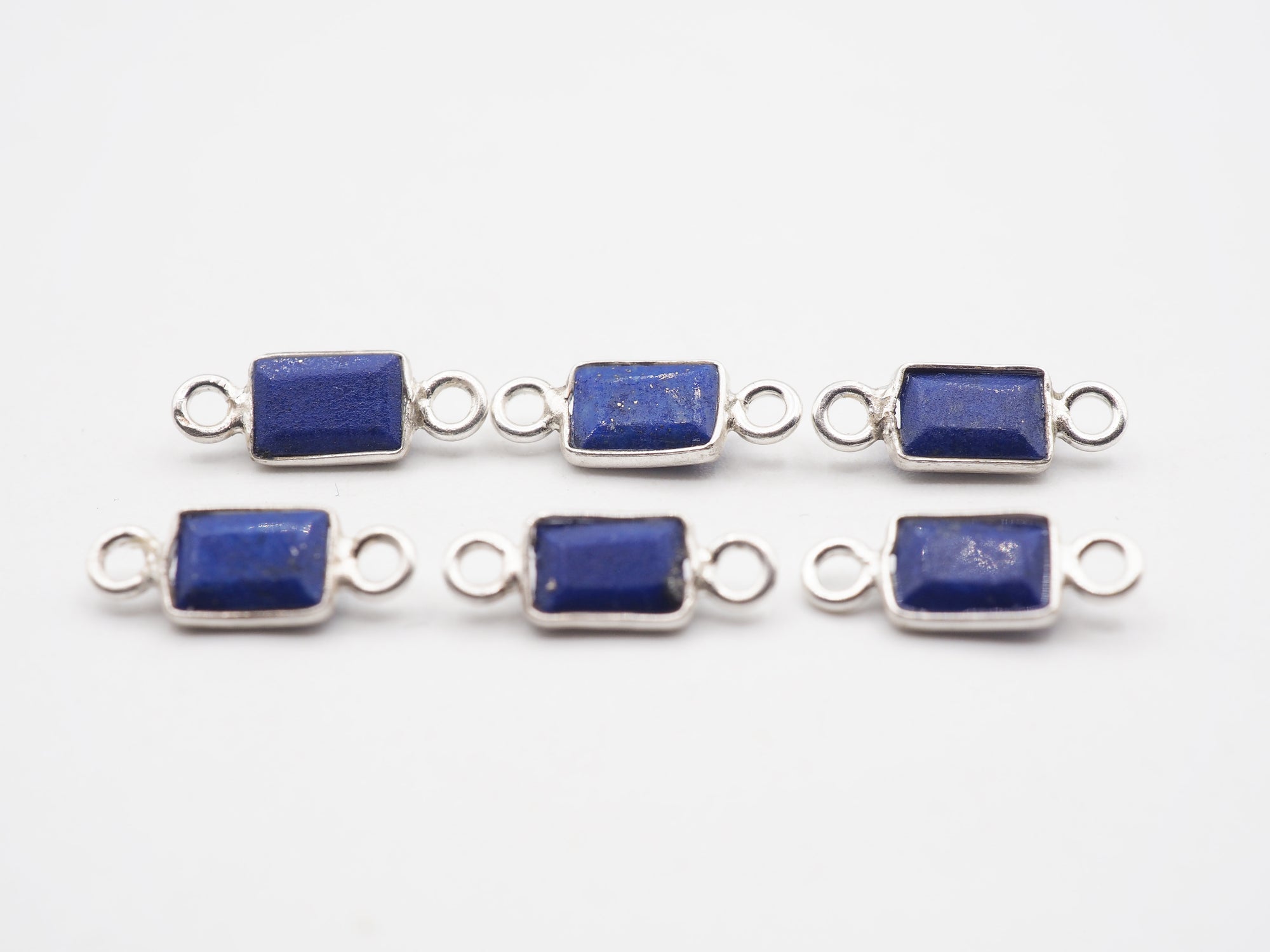 Lapis Silver Bezel 6x4mm ,Double Connector, 925 Sterling Silver