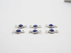 Lapis Silver Bezel 4mm , Double  Connector, 925 Sterling Silver