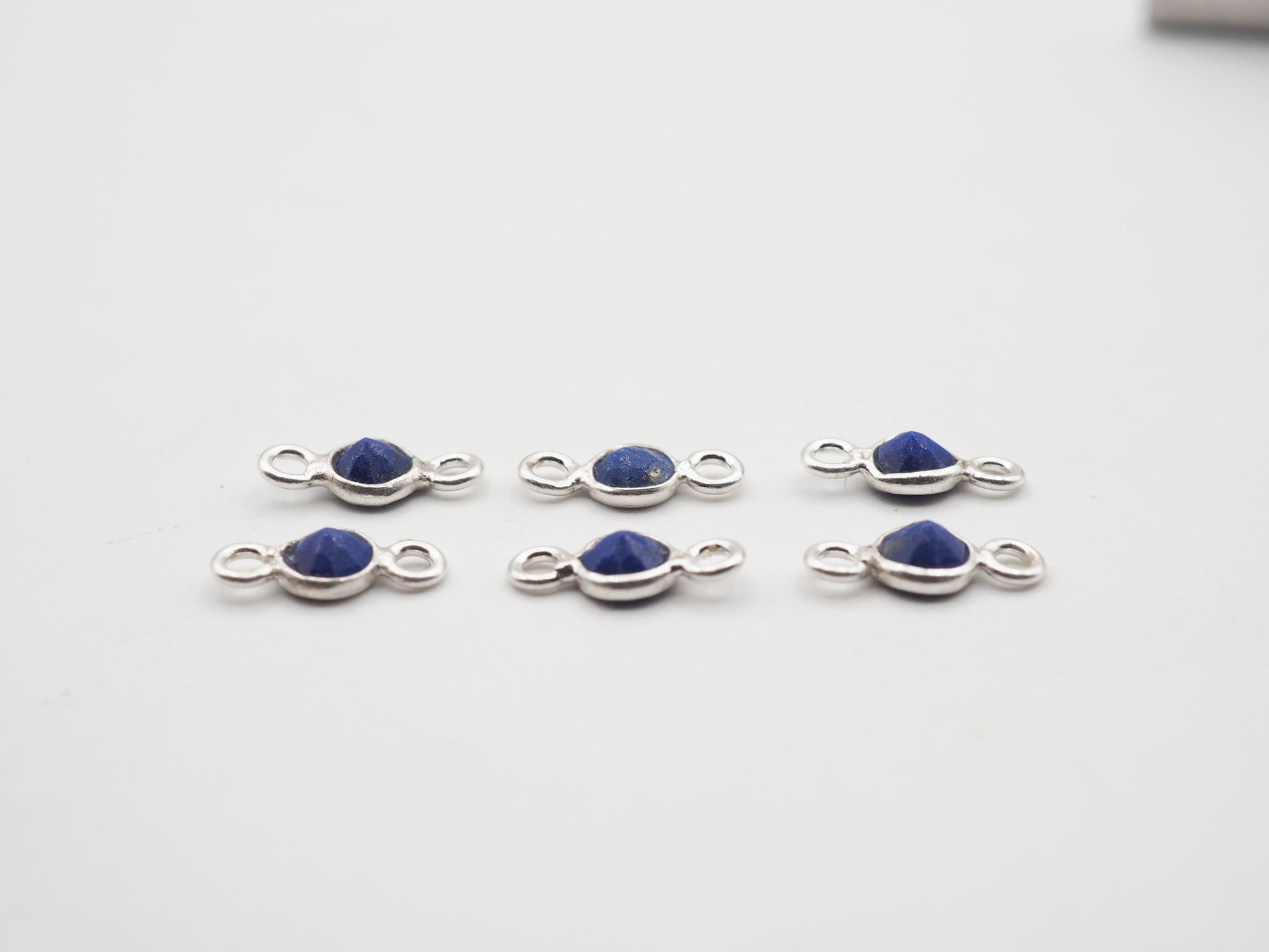 Lapis Silver Bezel 4mm , Double  Connector, 925 Sterling Silver