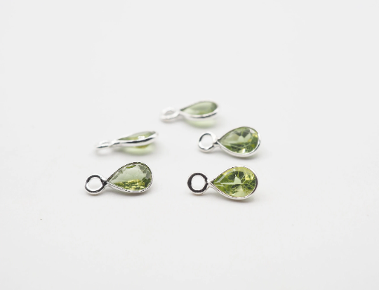 6x4mm Peridot Silver Bezel, Single Connector Peridot Bezel, Peridot Charm, 6 pcs