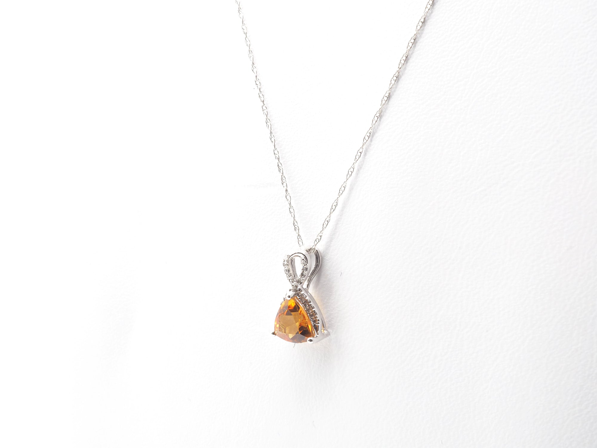 10K White Gold Citrine with Diamond  Pendant