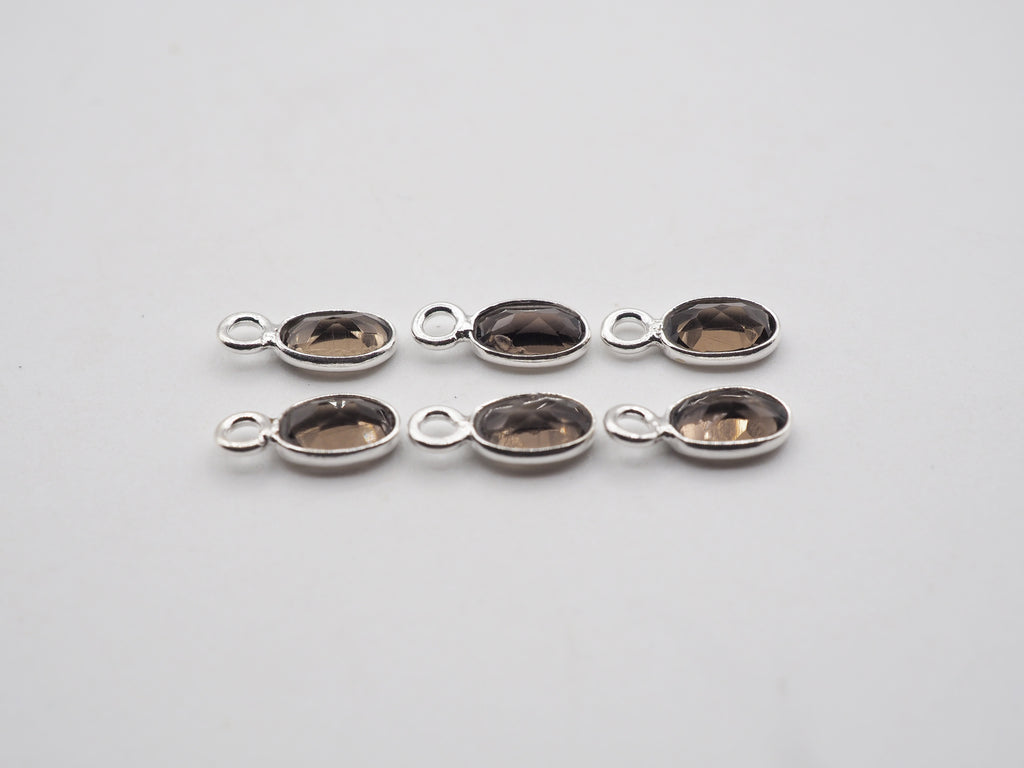 Smoky Topaz Silver Bezel 7x5mm ,Single connector, Smoky Topaz Charm