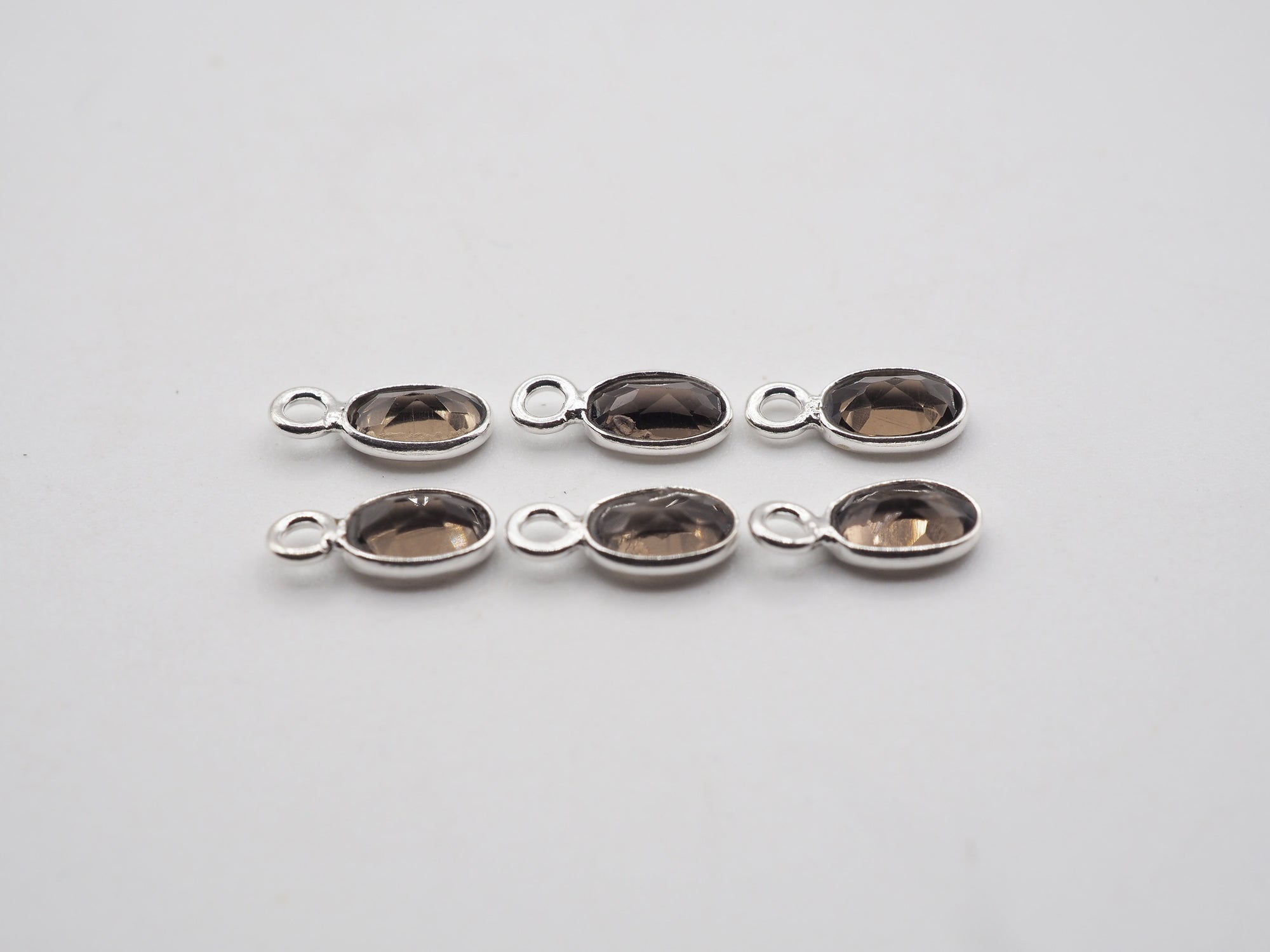 Smoky Topaz Silver Bezel 7x5mm ,Single connector, Smoky Topaz Charm