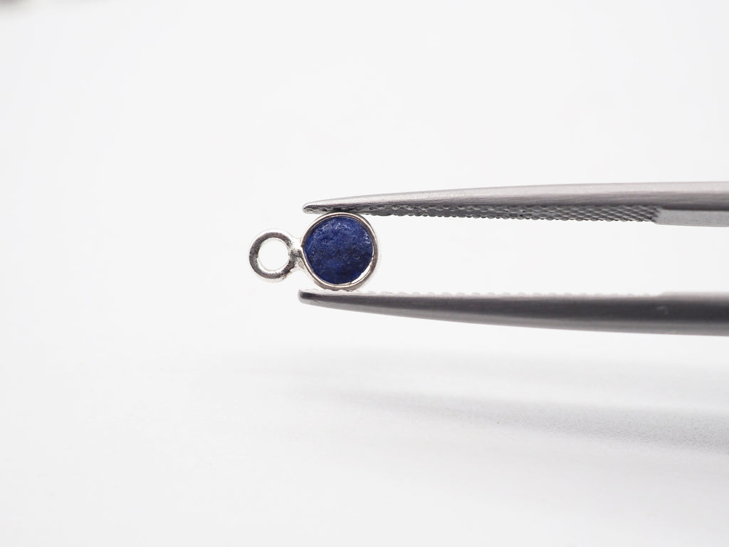 Lapis Silver  Bezel 4mm , Single  Connector, 925 Sterling Silver