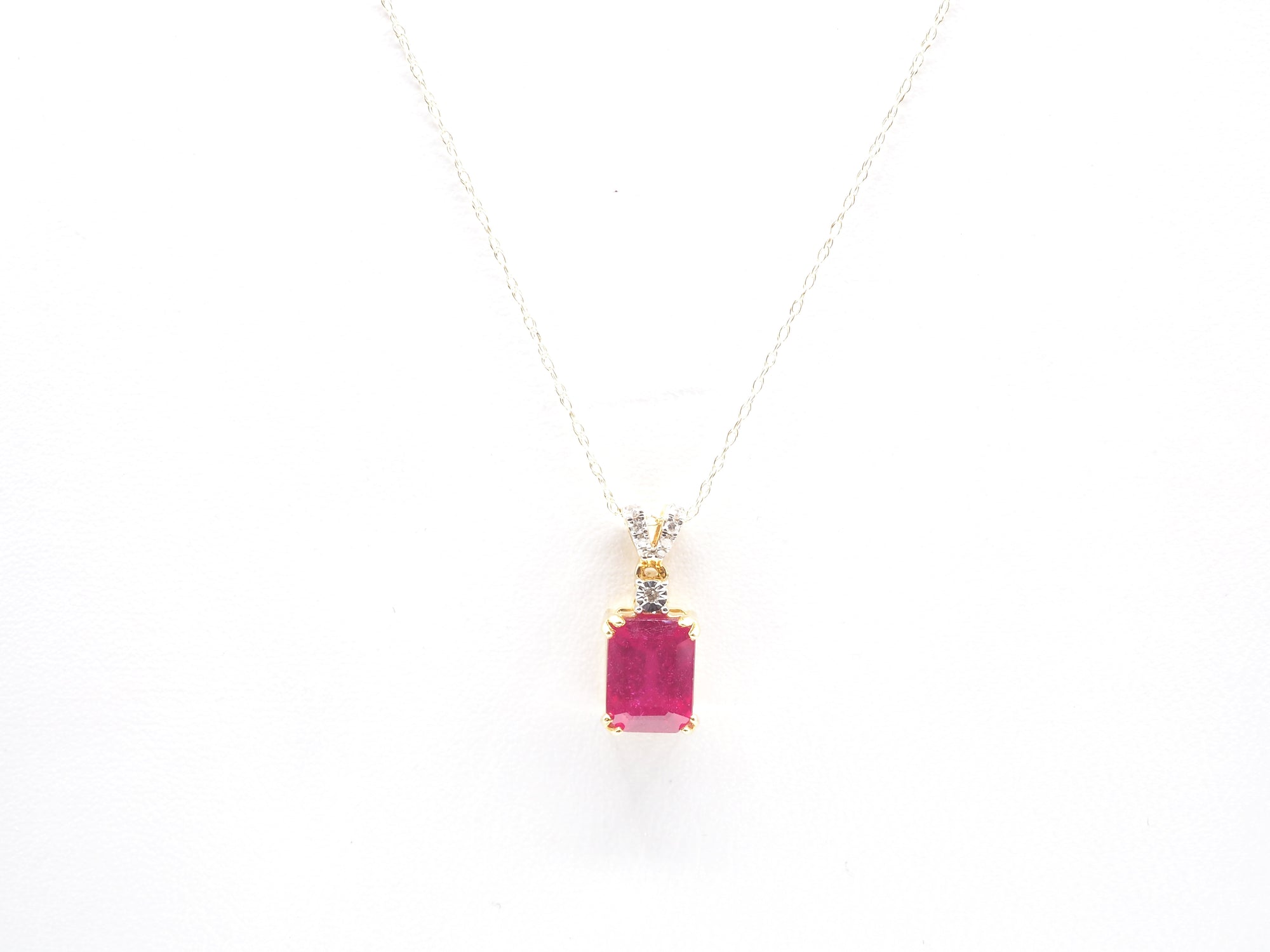 14K Yellow Gold Ruby with Diamond Pendant