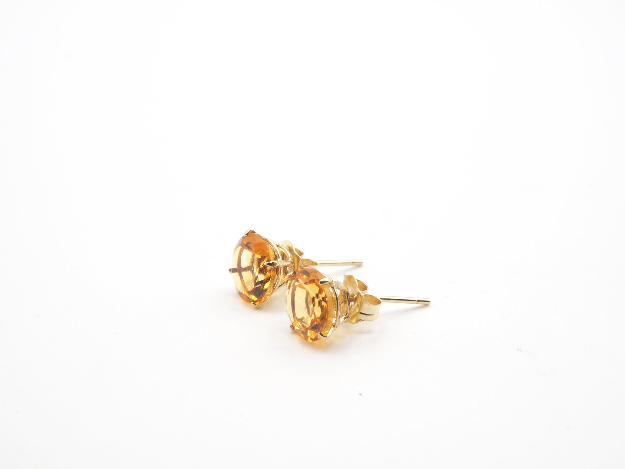 14K Yellow Gold Citrine Stud, Citrine Earring