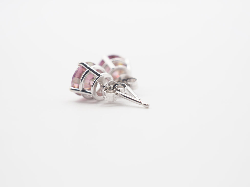 14K White Gold 6mm  Pink Moissanite Stud, Moissanite Earring
