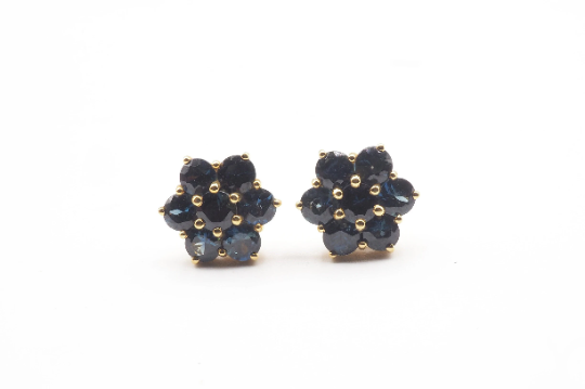 Blue Sapphire  Stud Earrings in 22K Yellow  Gold