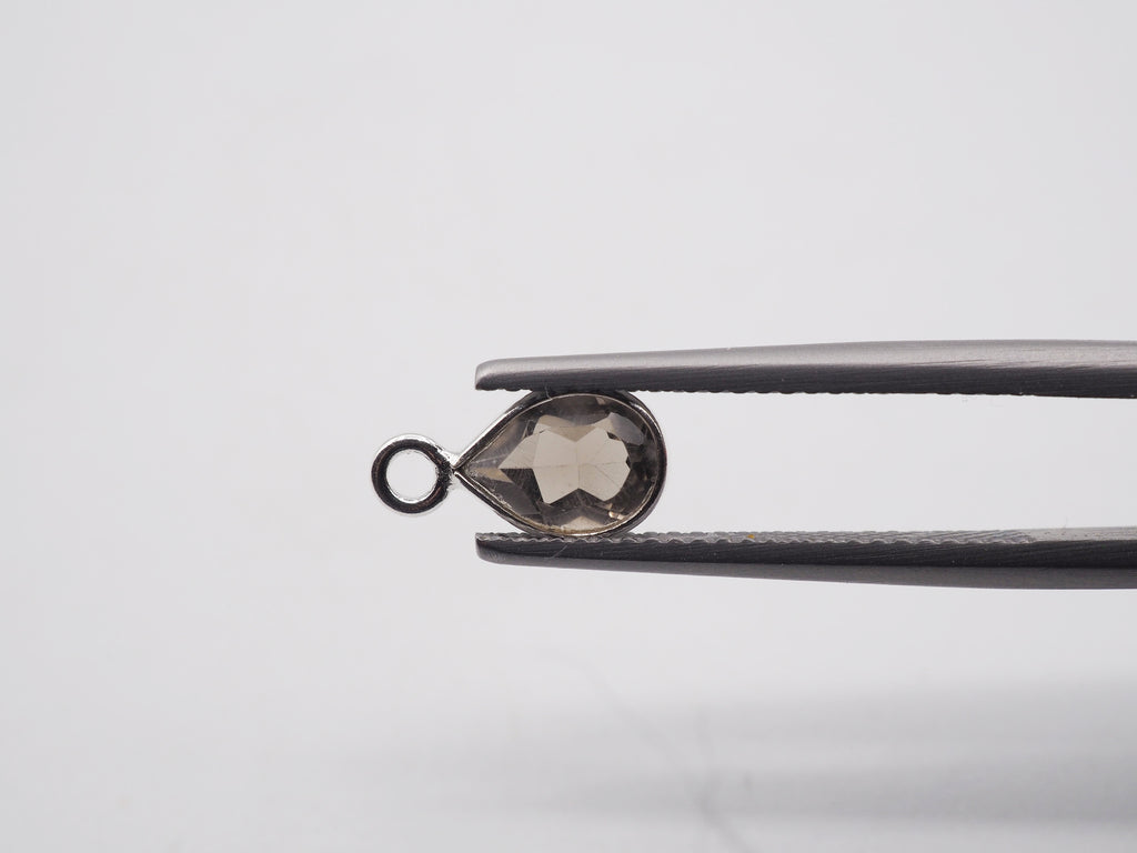 Smoky Topaz Silver Bezel 7x5mm , Single Connector, Smoky Topaz  Bezel, Smoky Topaz Charm