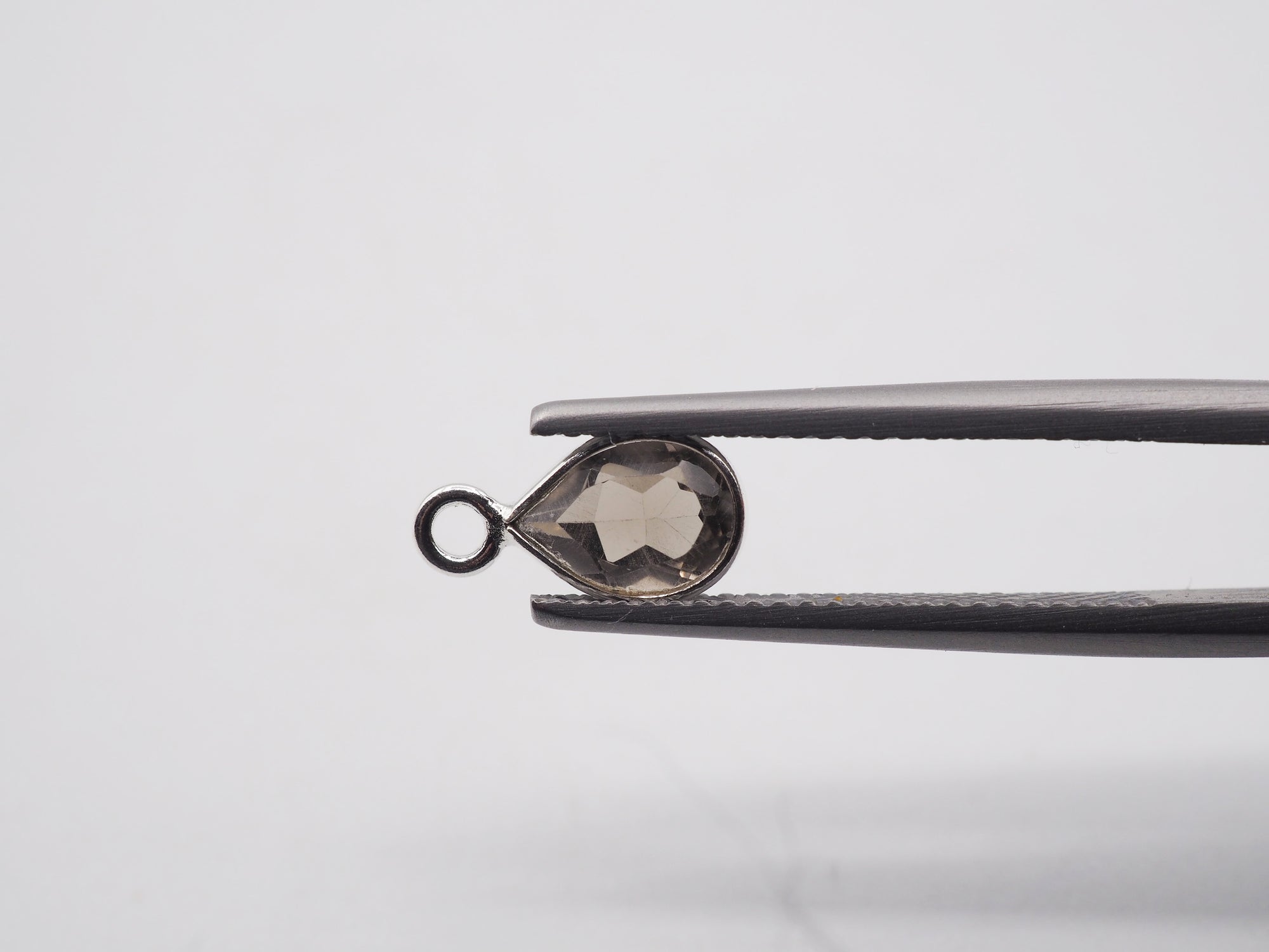Smoky Topaz Silver Bezel 7x5mm , Single Connector, Smoky Topaz  Bezel, Smoky Topaz Charm