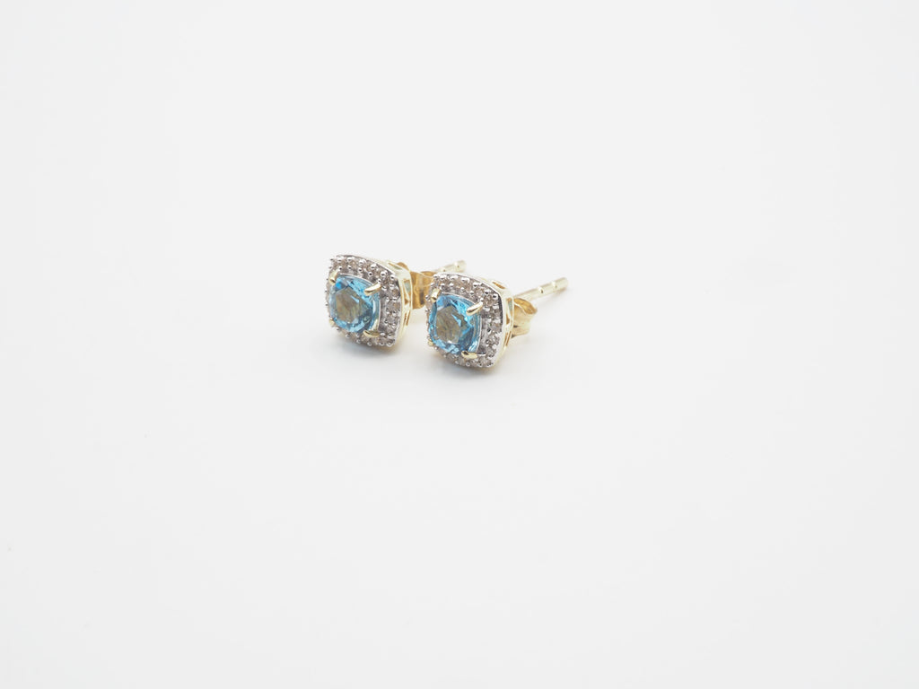 10K Yellow Gold and Diamond Blue Topaz Stud