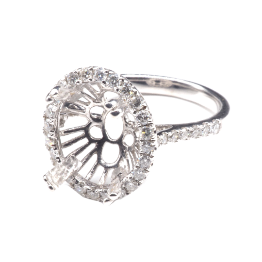 14K White Gold Ring Oval 11 x 9 mm With White Diamonds , Semi-Mount