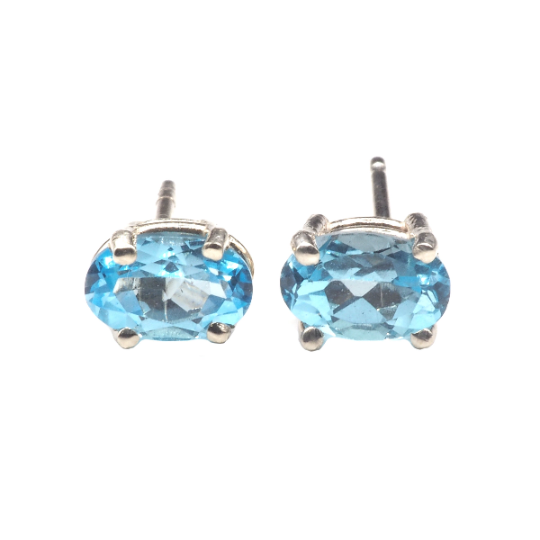 Apatite Oval 6x4 mm Stud Earrings in 14K White Gold