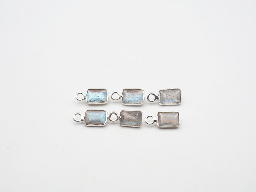 Labradorite Silver Bezel 6x4mm, Single Connector, Labradorite Charm