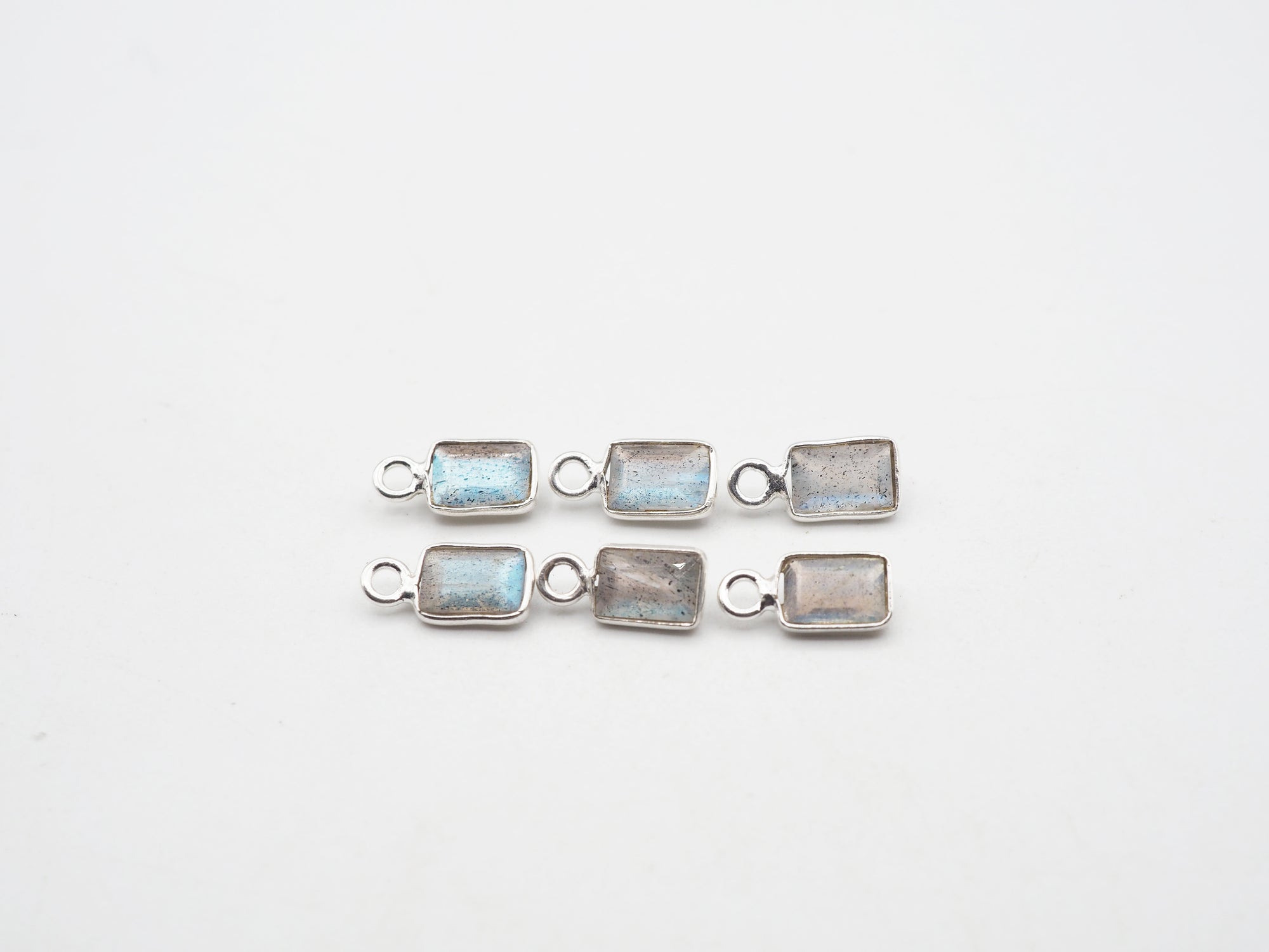Labradorite Silver Bezel 6x4mm, Single Connector, Labradorite Charm