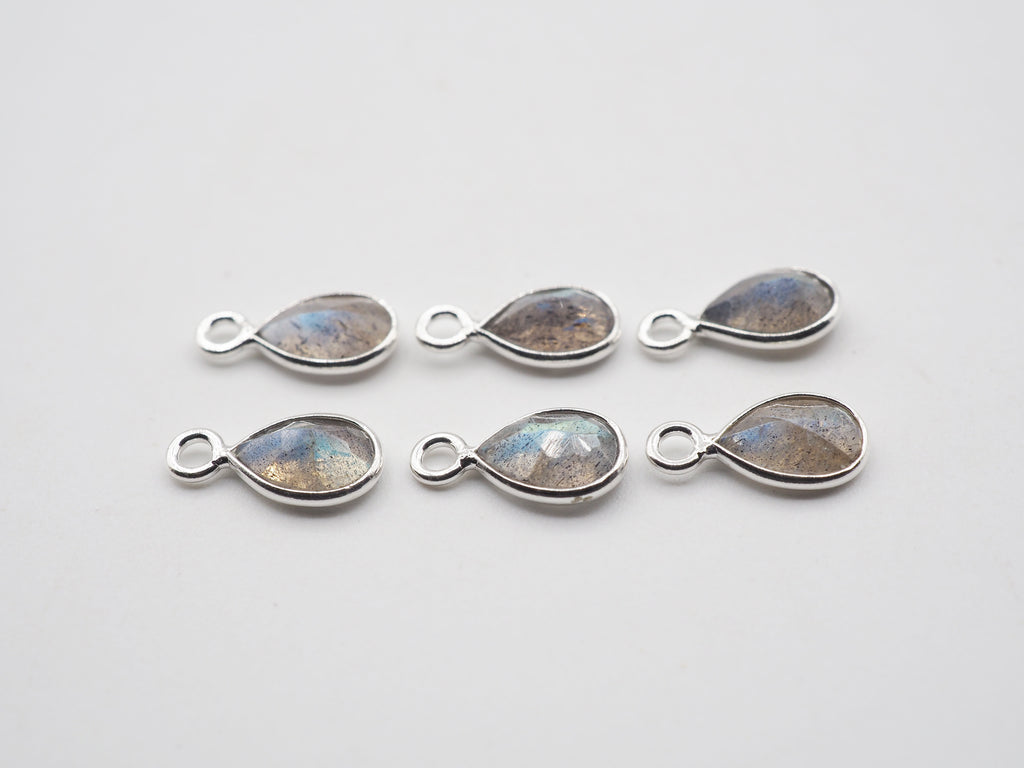 Labradorite Silver Bezel 8x6mm, Single Connector, Labradorite Charm