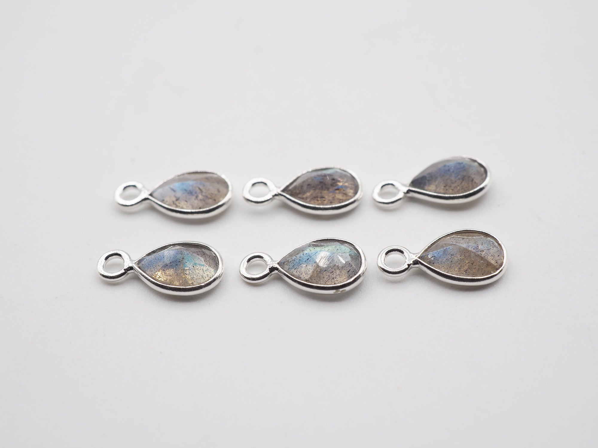 Labradorite Silver Bezel 8x6mm, Single Connector, Labradorite Charm