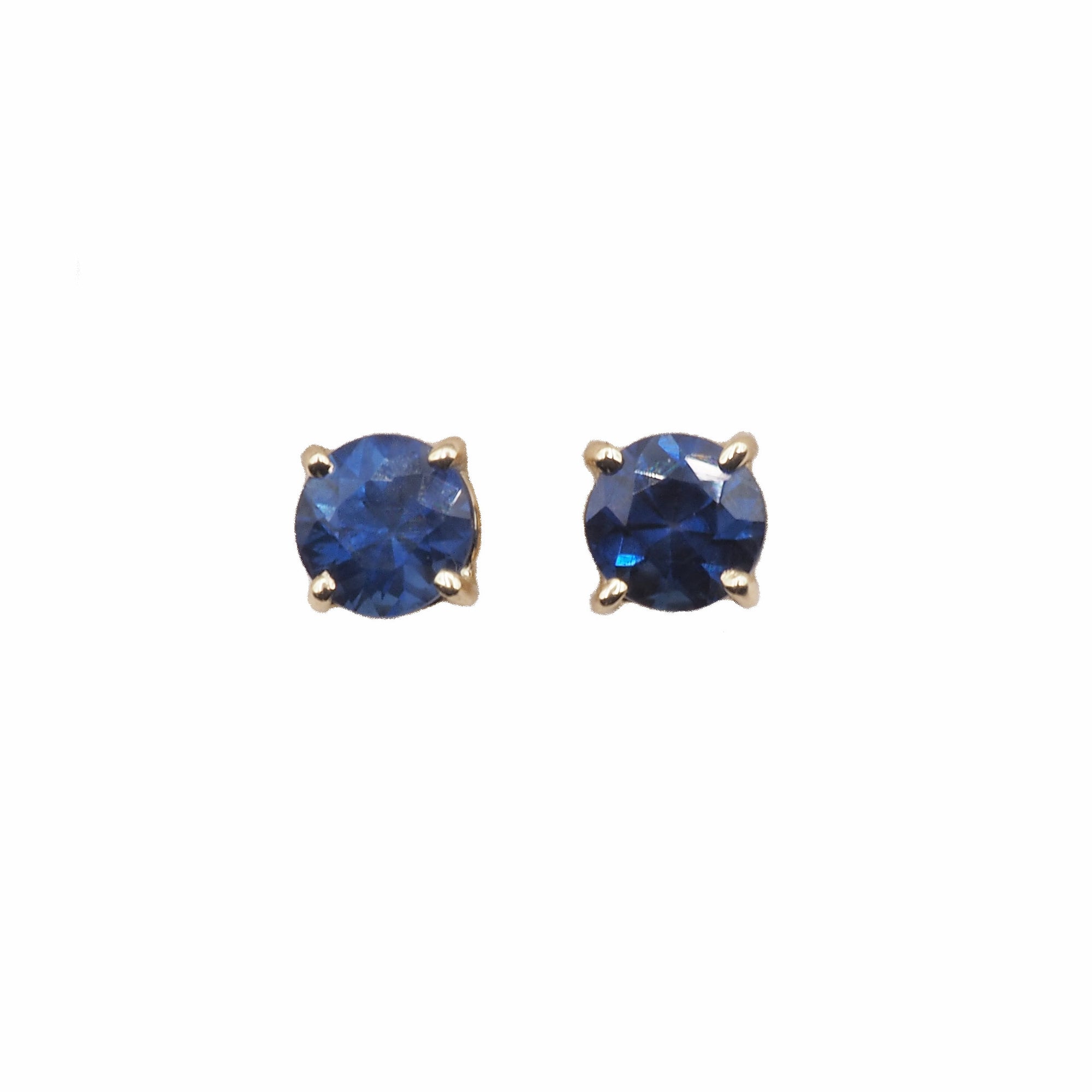 Blue Sapphire Round 4 mm Stud Earrings in 14K Yellow  Gold