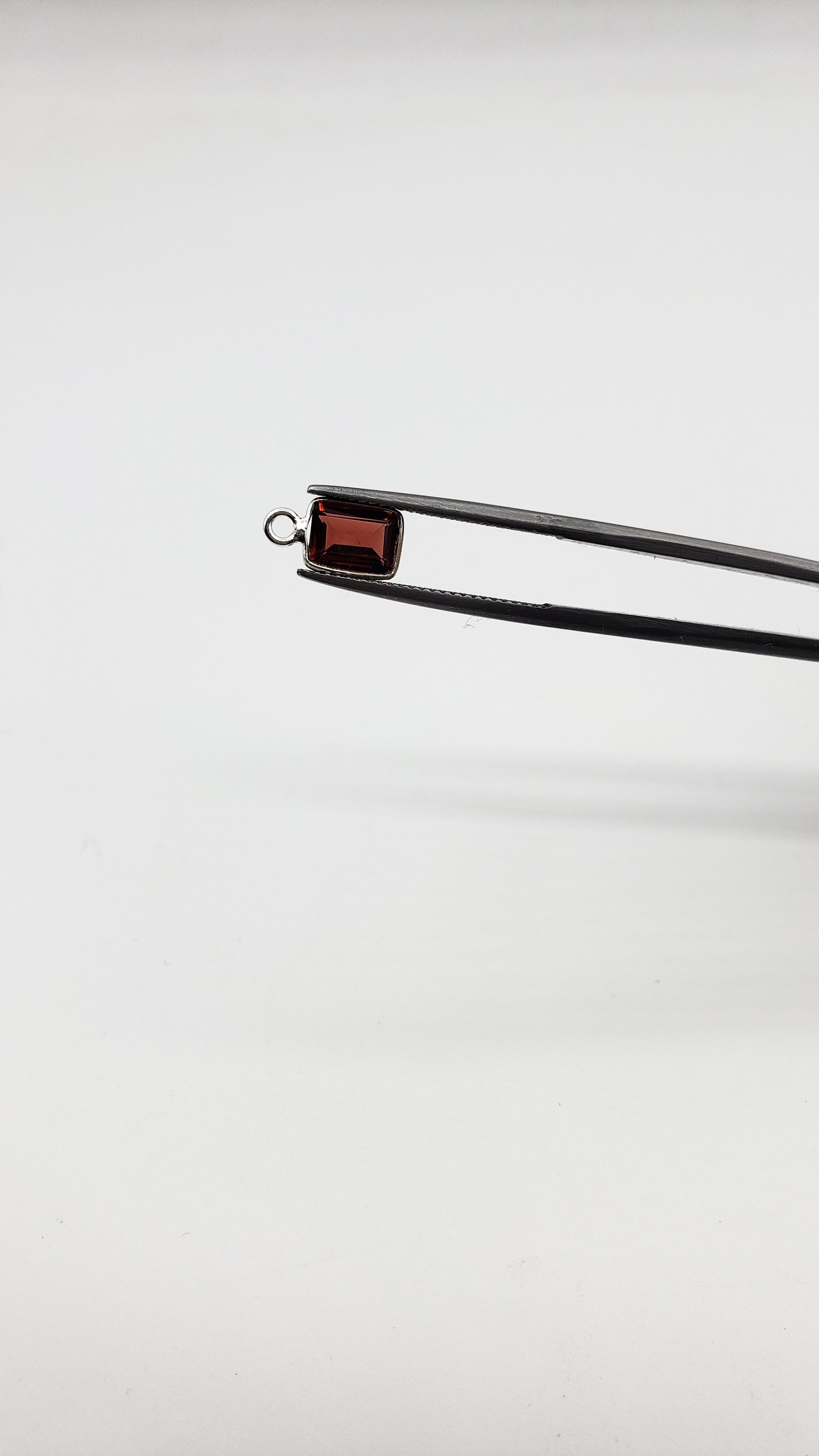 Garnet Bezel Rectangle Shape 7x5mm , Single  Connector, Garnet Bezel, Garnet Charm, 925 Sterling Silver