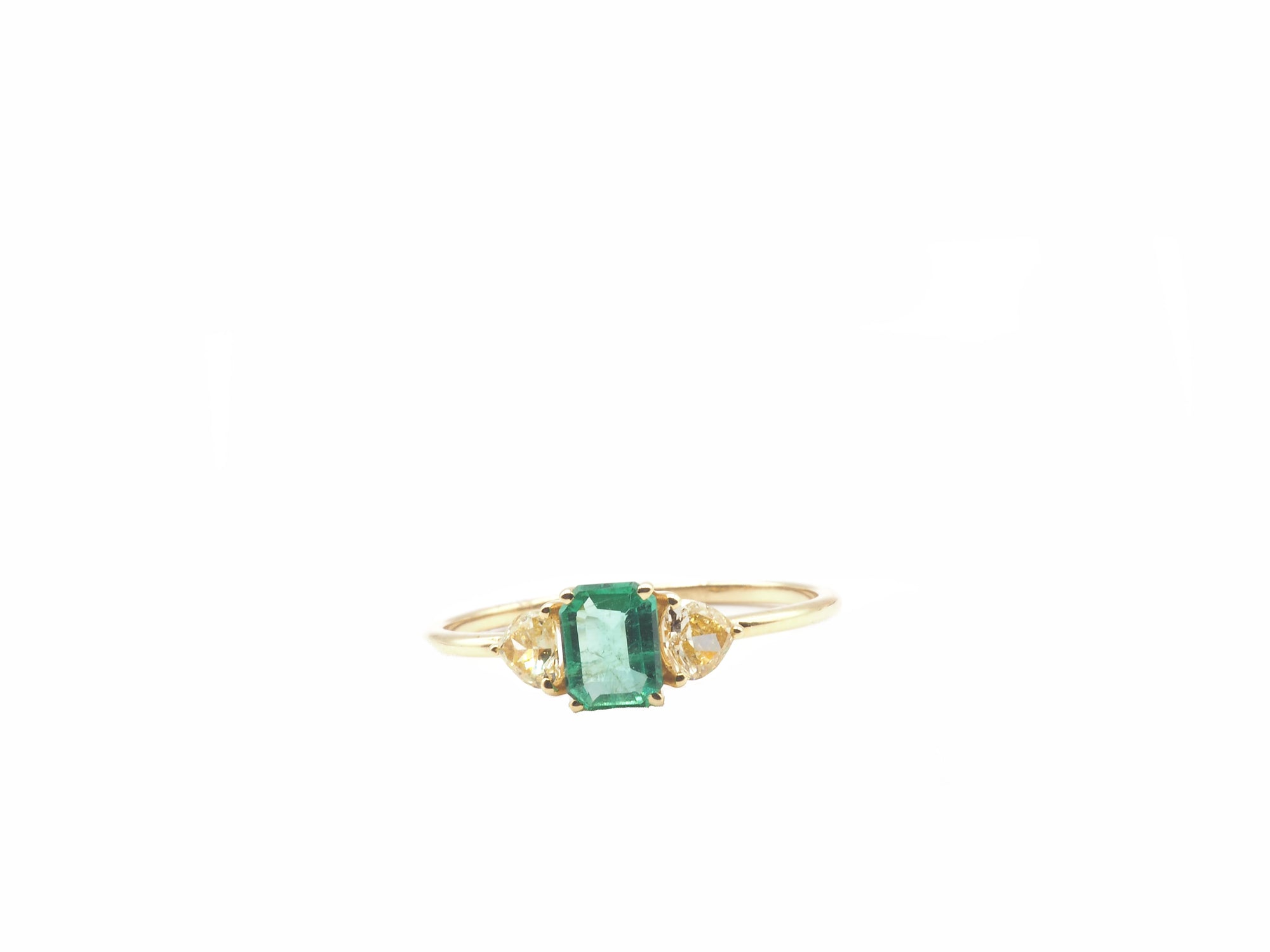 14K Yellow Gold Emerald With Diamond Ring