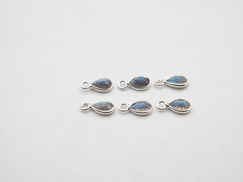 Labradorite Silver Bezel 6x4mm, Single Connector, Labradorite Charm