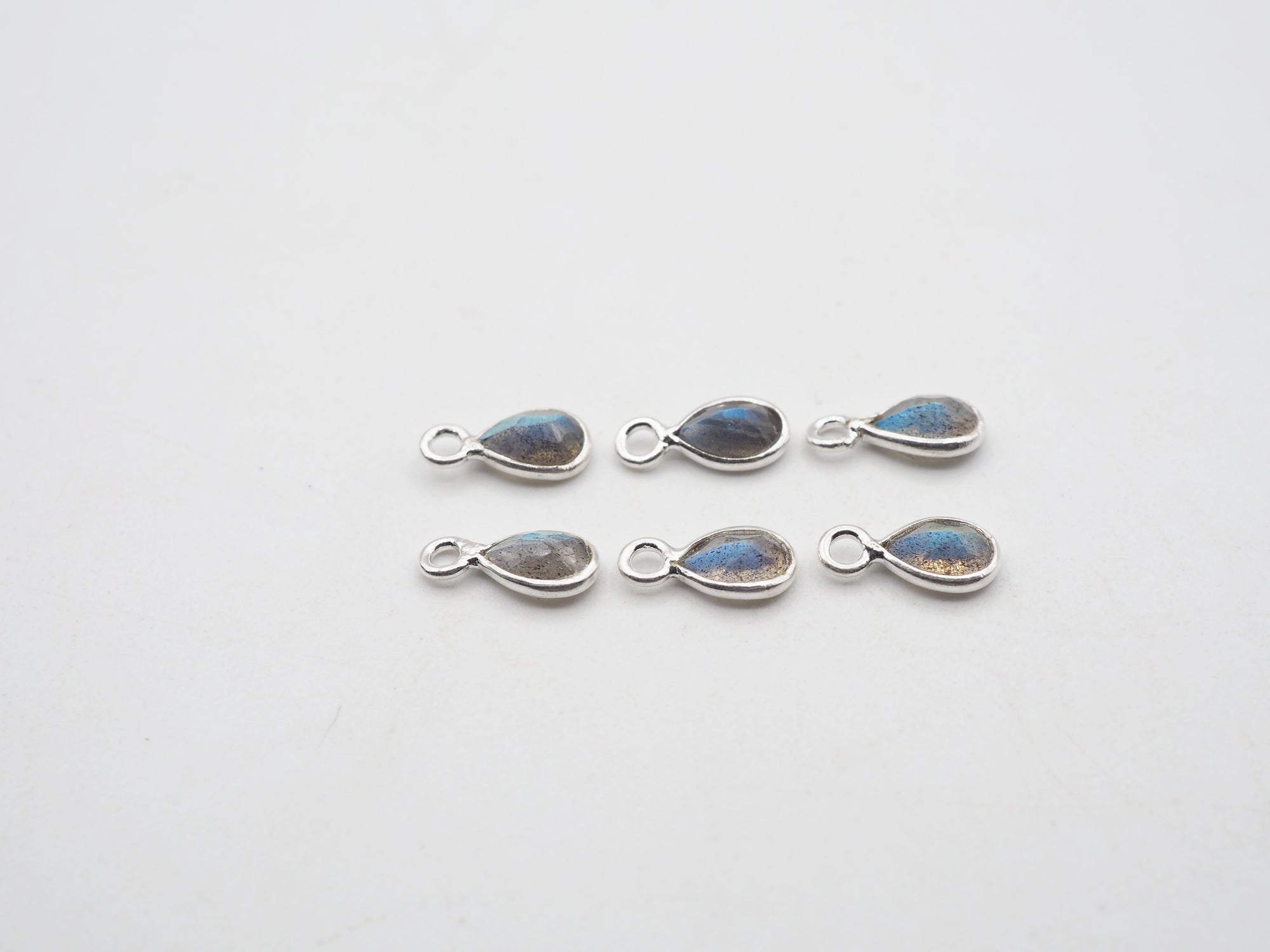 Labradorite Silver Bezel 6x4mm, Single Connector, Labradorite Charm