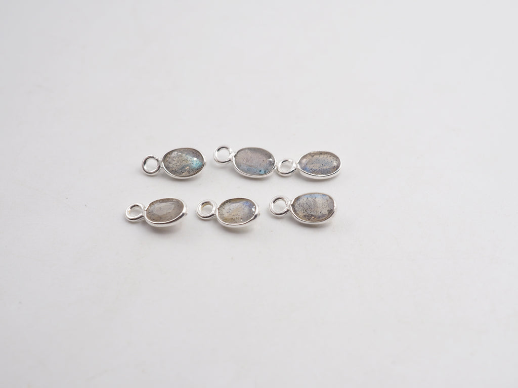 Labradorite Silver Bezel 6x4mm, Single Connector, Labradorite Charm