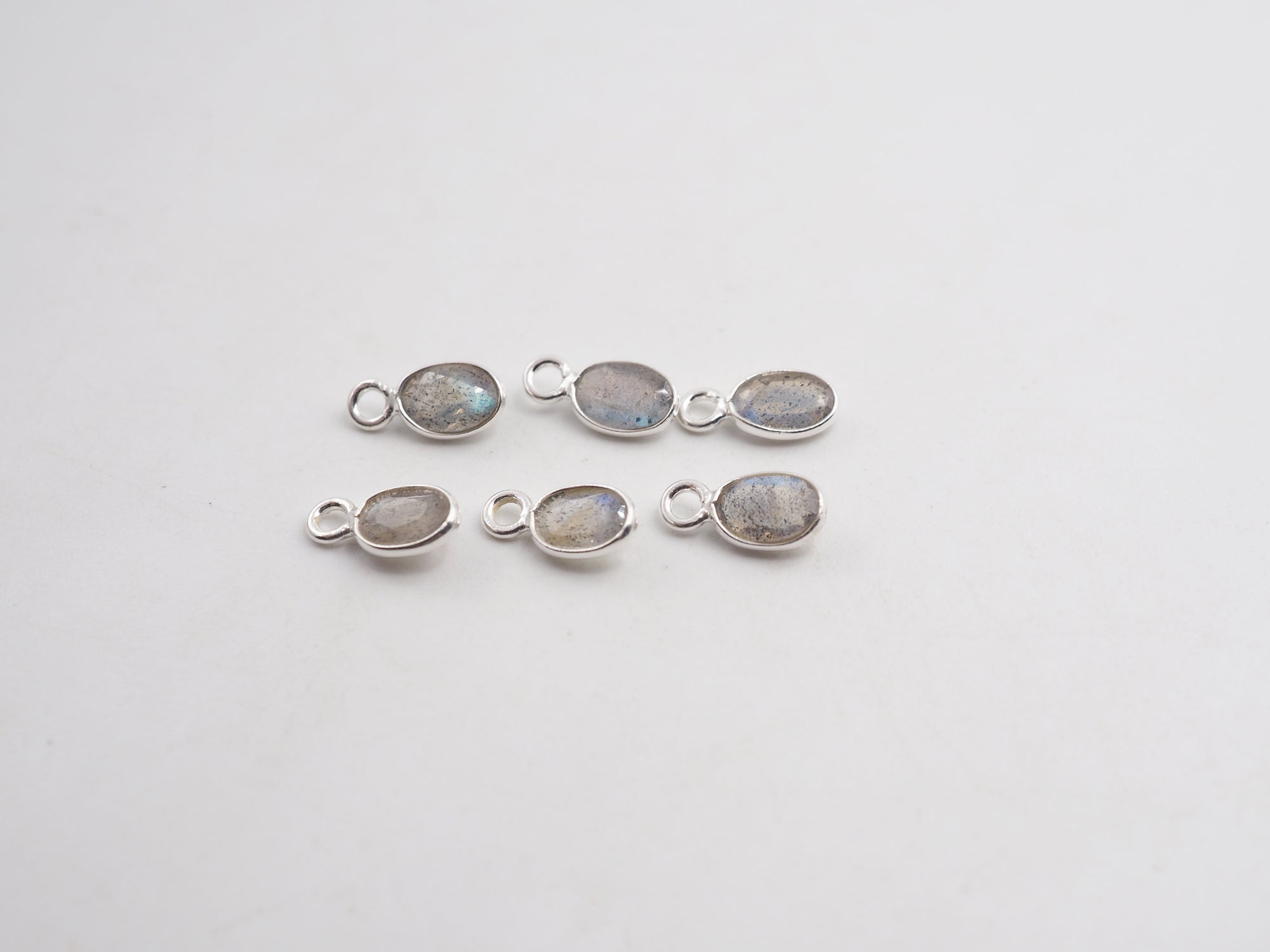 Labradorite Silver Bezel 6x4mm, Single Connector, Labradorite Charm