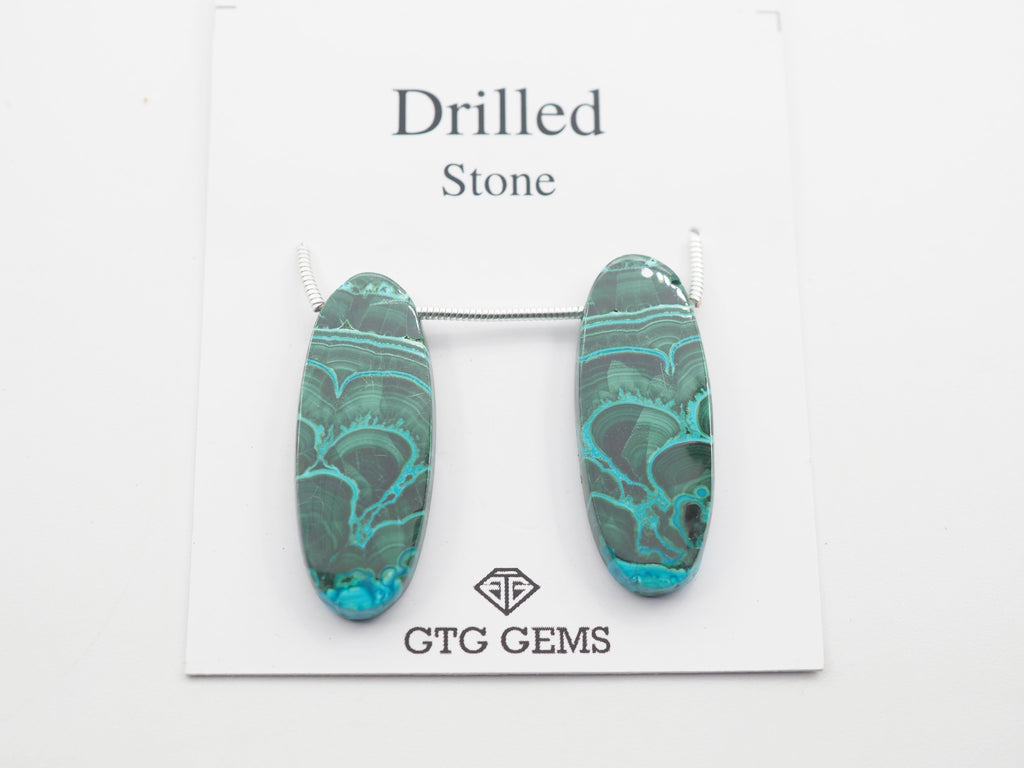 Drilled Malachite Chrysocolla matching pair 29x11mm
